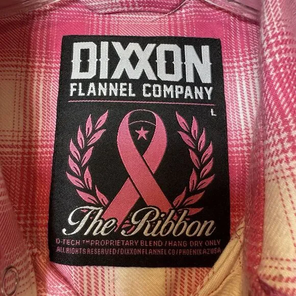 Dixxon The Ribbon Flannel Shirt Limited Edition Breast Cancer Pink White Size L - Picture 3 of 9